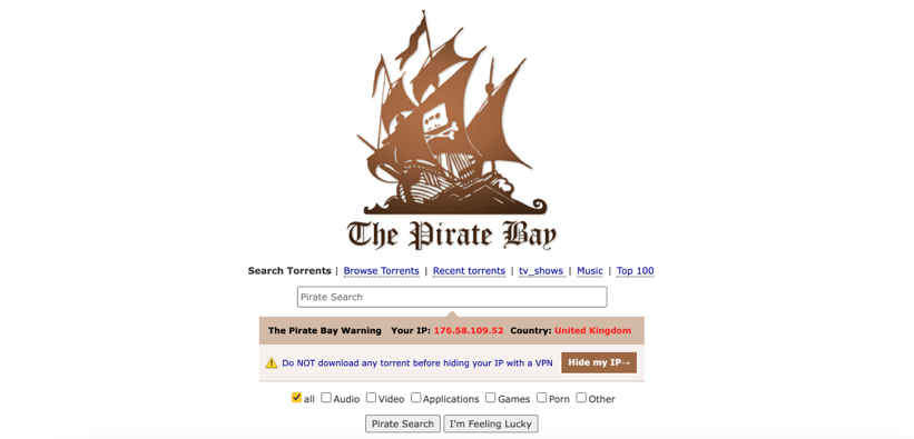 The Pirate Bay torrent search - Browser extension 