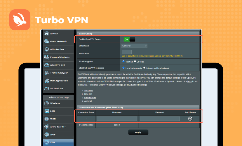 Entering VPN Credentials in Router Settings